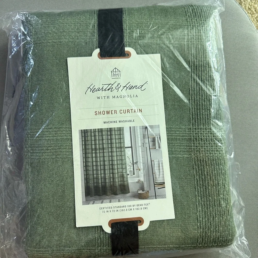 New Hearth & Hand with Magnolia Grid-Like Textured Shower Curtain 72x72